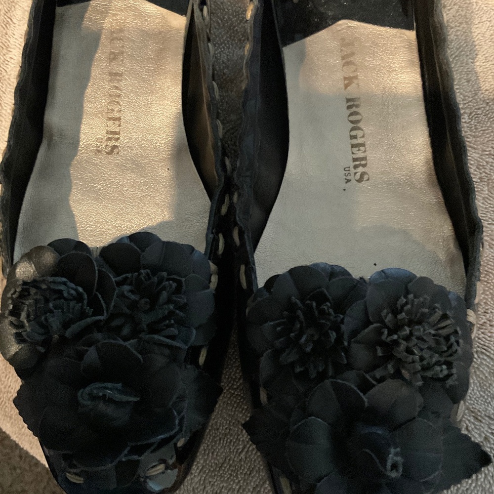 Jack Rogers Black Patent and Leather Slip-on Shoes